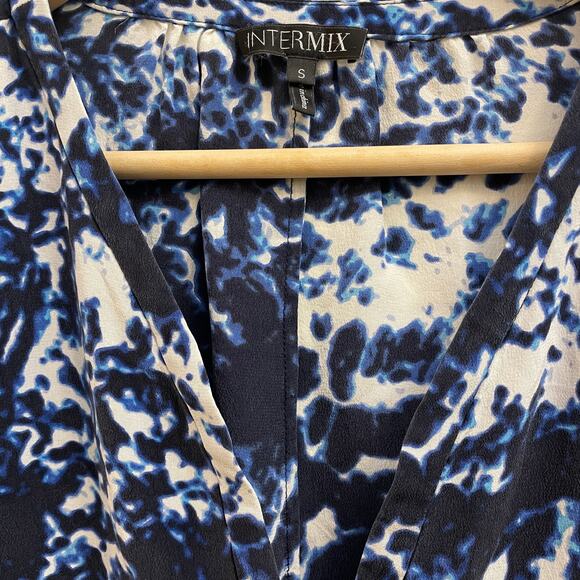 Rare Intermix Roxy Silk Romper S | Blue Abstract Print, Button Front, 100% Silk - Picture 4 of 7